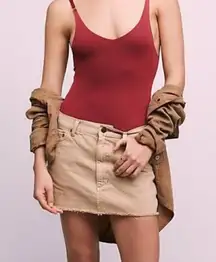 Free People Beat of the Music Khaki Micro Mini Denim Skirt 12