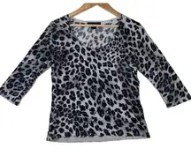 C'est City Women's Sweater‎ Sz M Metallic Leopard Sequin Viscose Silk Scoop Neck