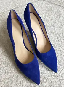 Nine West Blue Suede Pointed Toe Pumps Cobalt Stiletto Heels Size 10