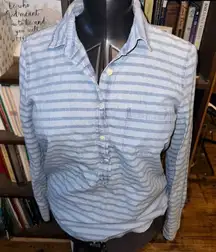 J Crew denim striped 1/4 button elevated basics 6 top