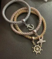 3 Piece Shiny Multilayer Gold Silver and Bronze Bracelet Set 