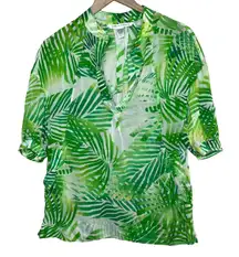 Diane Von Furstenberg Green Palm Leaf Tropical Print Blouse Size 4 Cotton Silk