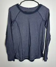Women's Lululemon Size 6‎ Blue Striped Long Sleeve Athletic Basic Lightweight