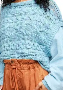Free People Honey Cable Knit Sweater Size XS Oversized NWT Siren Blue