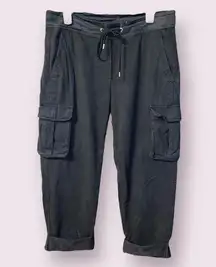 James Perse Cargo Pants w/ Drawstring Waist & Rolled Cuffs in Black - si…