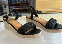 Time & tru black braided sandal wedges