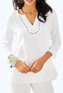 Lilly‎ Pulitzer 30393 Lyndsea Tunic Blouse Resort White sz XS Stretch Flowy