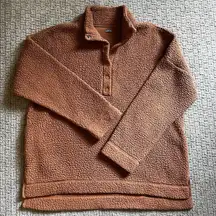 Aerie Woman's Medium Sherpa 1/4 Snap Button Burnt Orange‎ Pullover
