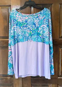 Lilly Pulitzer Finn Long Sleeve Tee Full Bloom Floral Print Lavender Pastel XXL