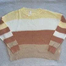 By Debut Oversized White Orange Tan Stripe Knit Sweater Sz Sm