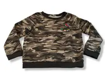 Honey Punch  Sweatshirt Size Large Pullover Sweater Camouflage Camo With Patches