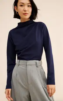 NWT line and dot NUULY Lennon Long Sleeve Top navy long sleeve blouse womens M