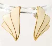 Vintage 1980s Gold Tone Metal Earrings with Cream Ivory Floral Tulip Design