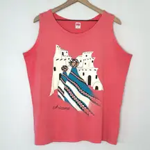 Vintage USA made Tank Top Sz XL Easy Casual Coral Aztec Arizona 100% Cotton West