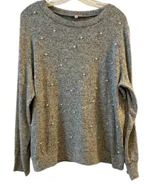 Juicy Couture Gray Marled Long Sleeve Pearl Embellished Sweater Top Large