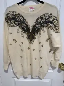 Vivien Forest Vintage Sweater L Lambswool Angora Blend Deer Stag