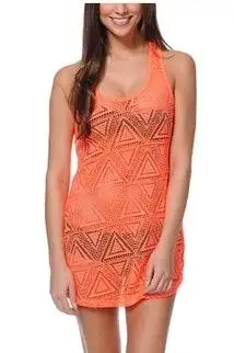 A'Gaci Lagaci Neon Orange Cover-Up Crochet Beach Dress