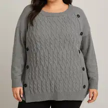 BloomChic Gray Button-Detail Knit Sweater