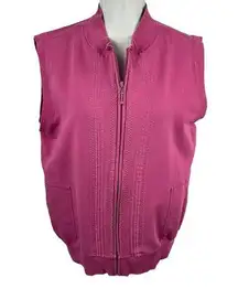 Woolrich Full Zip Embroidered Vest Womens Size XL Pink Pockets Casual Fall Retro