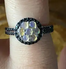 Natural Ethiopian Opal Black Spinel Sterling Silver Ring Size 8