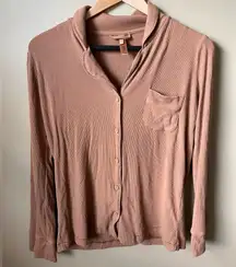 SKIMS brown button up lounge top