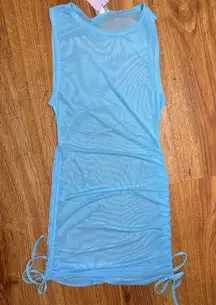 Wild Fable Womens Blue Mesh Swim Cover Up Ruched Drawstring Dress Size Pool XS