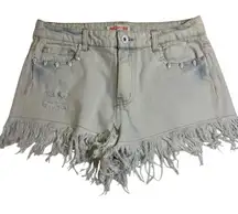 Dollhouse Womens Denim Shorts Size 7 Skull‎ Fringe Distressed Mid-Rise