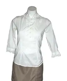 IZOD Cotton Popover Pullover Top White Half Buttoned Boho Size XS