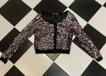 Vintage Y2K  Sequin Cardigan Sweater Black Pink-Silver Cropped Med