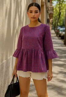 Collyn Raye Gingham Peplum Blouse babydoll