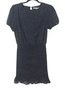 HYFVE Black Polka Dot Mini Dress with Fitted Smocked Skirt Size Medium