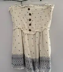 American Eagle Outfitters Cream and Blue Patterned Romper