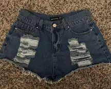 Pretty Little Thing Ripped Raw Trim Denim Shorts 