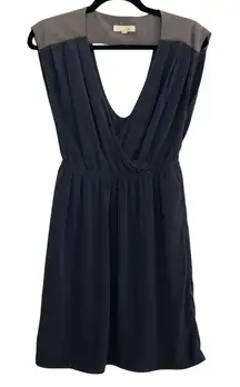 Lush Blue & Grey Open Back Deep V-Neck Dress Womens S Fit & Flare Party Mini