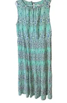 Maison Jules Maxi Dress pleated Mint green floral sleeveless sz L 12-14 Easter