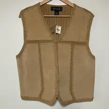 Vintage Spice of Life Boho 70s Leather Knit Suede Vest Size XL NEW