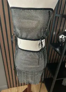 Hollow Out Mesh Suit-dress Crystal Fishnet Rhinestone Party Dress Crystal Club W