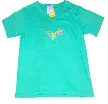 Fresh Produce Women's XS V-Neck Teal Embroidered Starfish Short Sleeve T-Shirt