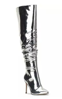 I.N.C. Iyonna Over-The-Knee Slouch Boots in Patent Silver Size 5.5 NEW $169.50