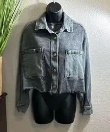 #310 ZARA, cropped, distressed, oversized, light denim jacket