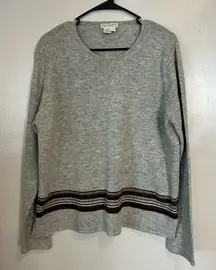Royal Robbins Grey Striped Detail 100% Lambswool Long Sleeve Sweater Women’s XL