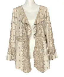 Vocal Jacket Size Small Tan  Flared Sleeve Open Front Ruffle Suede Lace Up Back