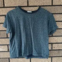J.Crew Navy Teal Print Cotton Crop Top Short Sleeve Preppy Medium Large