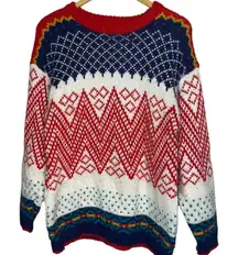 Vtg One Step‎ Up Women's M Sweater Fair Isle Diamond Knit 80s Acrylic Colorful
