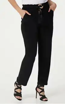 Dennis Basso knit elastic waist black pants rope belt L new