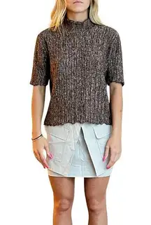 ZARA  Short Sleeve Mock Neck Academia Ethereal Sweater Top