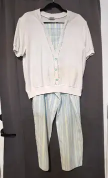 Cricket Lane Women's Large Shirt & Pants‎ Set, Multicolored Stripe Top, Vintage
