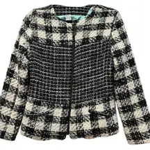 Desigual by L Boucle Tweed Check Jacket w/ Printed Satin Lining Zip Front‎ Med