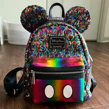 Loungefly Disney Parks Rainbow Sequin Mickey Mouse Mini Backpack