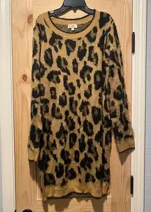 Umgee womens leopard print brushed knot sweater dress large